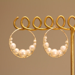 14kgf-Simple bubble pearl glitter hoop耳環/耳夾 第5張的照片