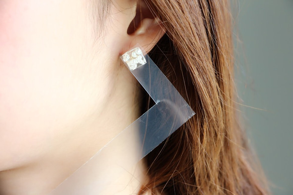 14kgf-clear bubble stylish cube 耳環/可耳夾 第4張的照片