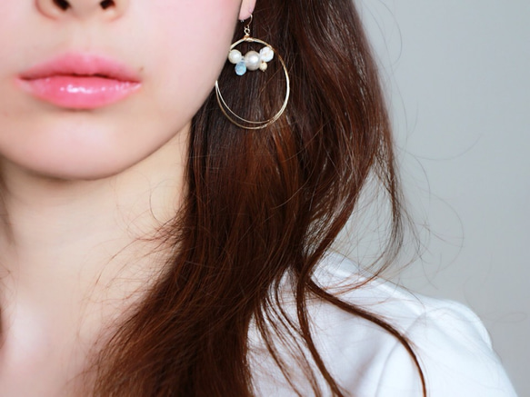 14kgf-Ivory bijou overlap hoop pierce(イヤリング可) 4枚目の画像