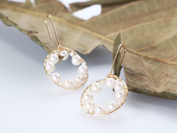 14kgf-freshwater pearl stylish pierced earrings 第4張的照片