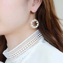 14kgf-freshwater pearl stylish pierced earrings 第5張的照片