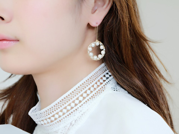 14kgf-freshwater pearl stylish pierced earrings 第5張的照片