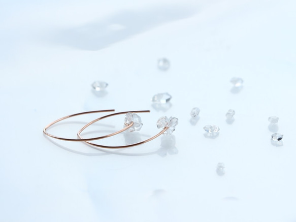 14kgf(Rose gold) Herkimerdiamond mini marquise 耳環 第3張的照片