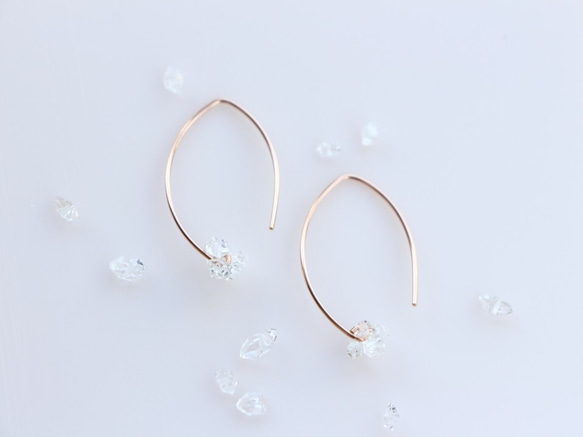 14kgf(Rose gold) Herkimerdiamond mini marquise 耳環 第5張的照片