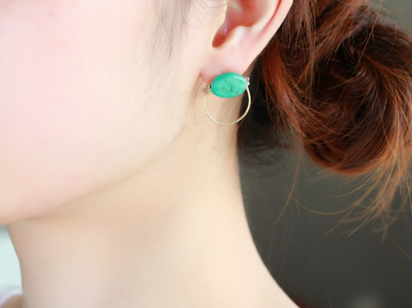 14kgf- turquoise hoop 耳環 第4張的照片