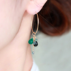 14kgf-green onyx&sapphire glitter hoop耳環/可換耳夾Plz let us know 第4張的照片