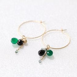 14kgf-green onyx&sapphire glitter hoop耳環/可換耳夾Plz let us know 第6張的照片