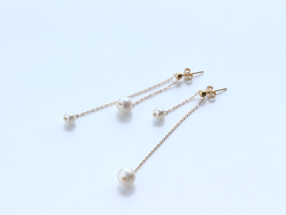 14kgf- Adjustable twin pearl 耳環 第6張的照片