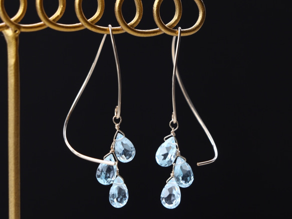 14kgf- half curl 天藍托帕石耳環 第4張的照片