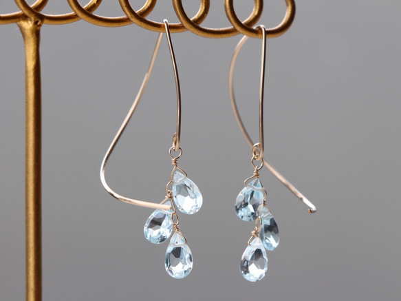 14kgf- half curl 天藍托帕石耳環 第3張的照片