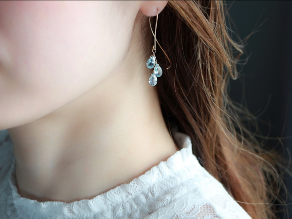 14kgf- half curl 天藍托帕石耳環 第5張的照片