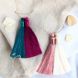 14kgf-Silky tassel 項鍊(adjustable chain)dark green×bibid pink 第10張的照片