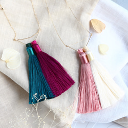 14kgf-Silky tassel 項鍊(adjustable chain)mauve pink×off white 第10張的照片