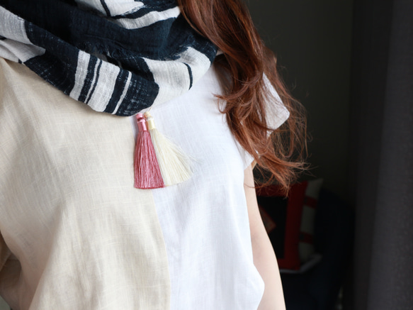 14kgf-Silky tassel 項鍊(adjustable chain)mauve pink×off white 第3張的照片