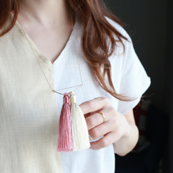 14kgf-Silky tassel 項鍊(adjustable chain)mauve pink×off white 第4張的照片