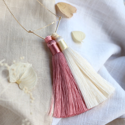 14kgf-Silky tassel 項鍊(adjustable chain)mauve pink×off white 第9張的照片