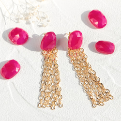 14kgf-Ruby pink chalcedony tassel 耳針 第1張的照片