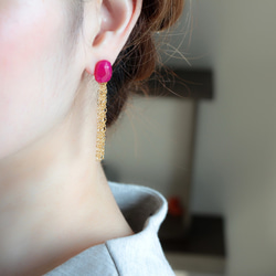 14kgf-Ruby pink chalcedony tassel 耳針 第7張的照片