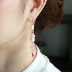 14kgf- pink opal flash quartz long 耳針 第3張的照片