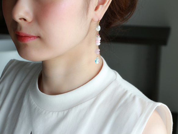 14kgf- pink opal flash quartz long 耳針 第5張的照片