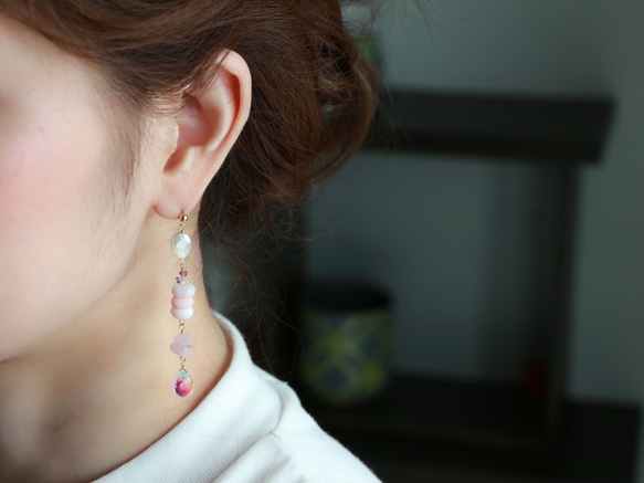14kgf- pink opal flash quartz long 耳針 第8張的照片