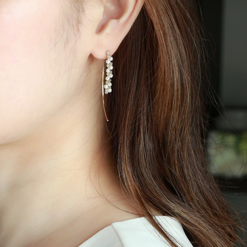 14kgf- ラブラドライト&パール マーキスピアス ピアス（フック 
