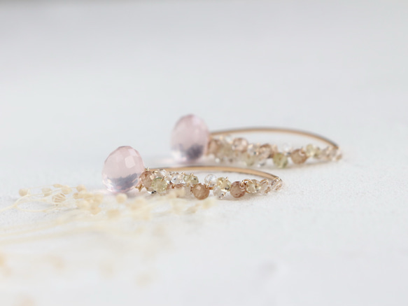 14kgf- rose quartz jewel marquise 耳針 第10張的照片