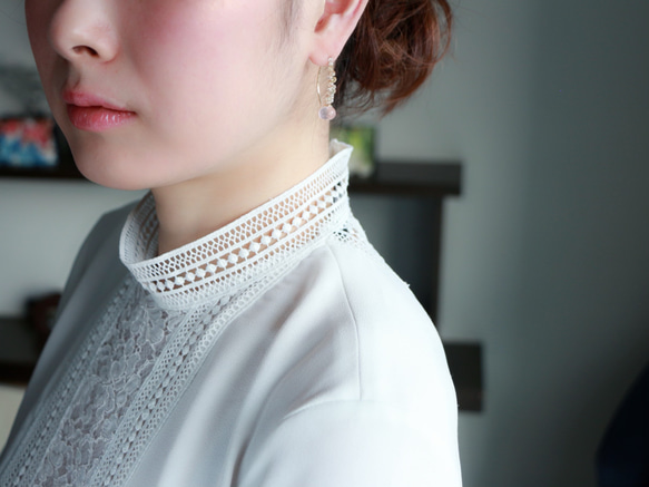 14kgf- rose quartz jewel marquise 耳針 第3張的照片