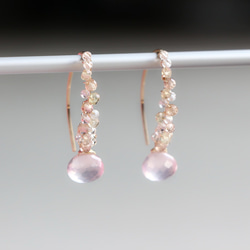 14kgf- rose quartz jewel marquise 耳針 第4張的照片