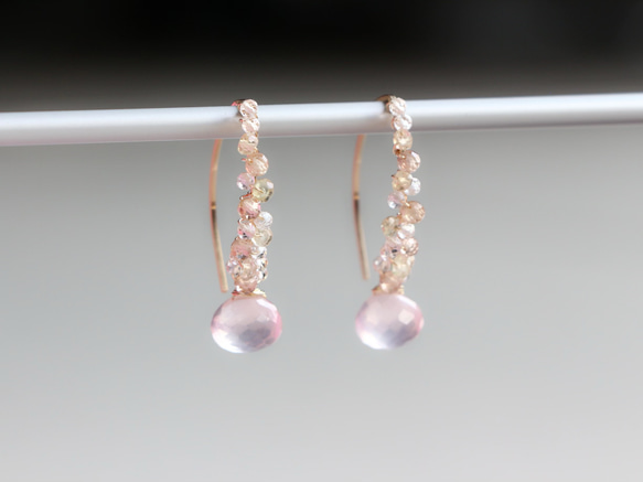 14kgf- rose quartz jewel marquise 耳針 第4張的照片