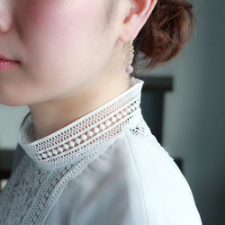 14kgf- rose quartz jewel marquise 耳針 第6張的照片