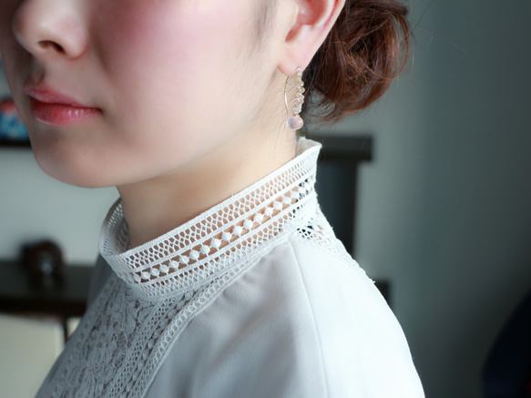 14kgf- rose quartz jewel marquise 耳針 第6張的照片