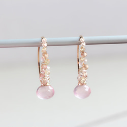 14kgf- rose quartz jewel marquise 耳針 第8張的照片