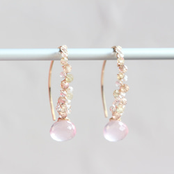 14kgf- rose quartz jewel marquise 耳針 第9張的照片