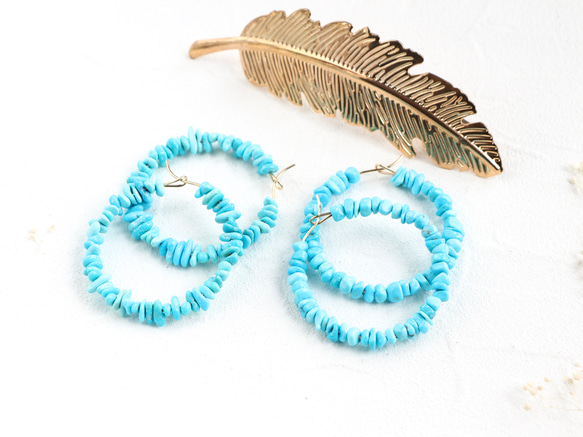 14kgf- sleeping beauty turquoise hoop 耳針 第3張的照片