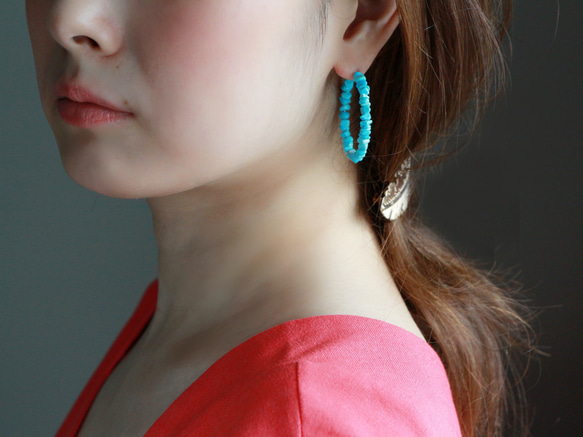 14kgf- sleeping beauty turquoise hoop 耳針 第8張的照片