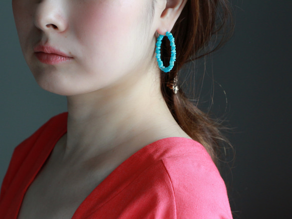 14kgf- sleeping beauty turquoise hoop 耳針 第9張的照片