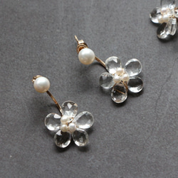 14kgf-pearl stud and white topaz flower 耳針 第1張的照片