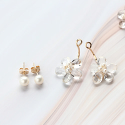 14kgf-pearl stud and white topaz flower 耳針 第3張的照片