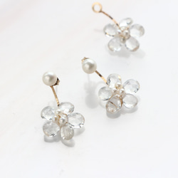14kgf-pearl stud and white topaz flower 耳針 第6張的照片