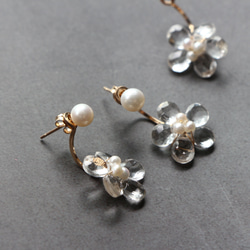 14kgf-pearl stud and white topaz flower 耳針 第9張的照片