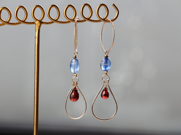 14kgf-kyanite and garnet hoop 耳針(可換耳夾) 第2張的照片