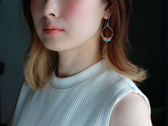 14kgf-turquoise × carnelian summer 耳針(可換耳夾） 第5張的照片