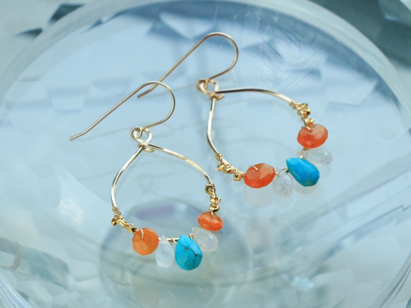 14kgf-turquoise × carnelian summer 耳針(可換耳夾） 第6張的照片