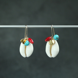 14kgf- turquoise and coral shell 耳針 第2張的照片