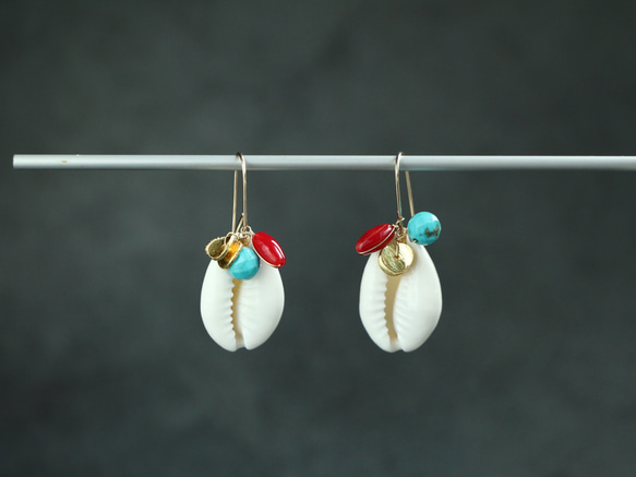 14kgf- turquoise and coral shell 耳針 第2張的照片