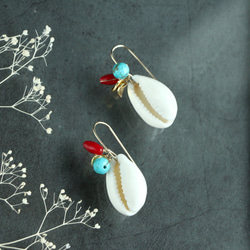 14kgf- turquoise and coral shell 耳針 第5張的照片