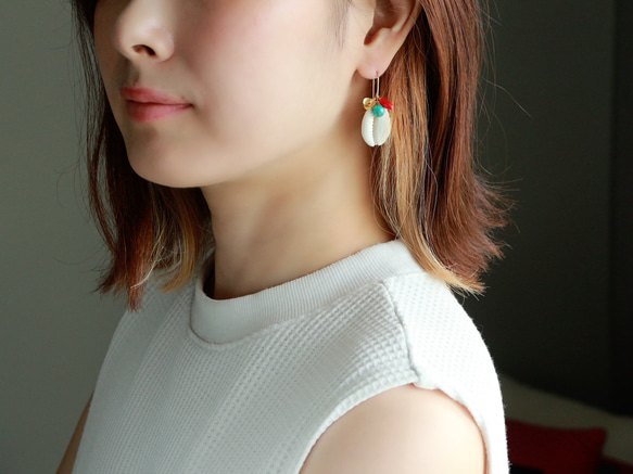 14kgf- turquoise and coral shell 耳針 第6張的照片