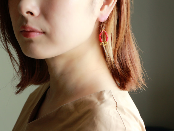 14kgf-petit red coral ピアス(イヤリング可) 3枚目の画像