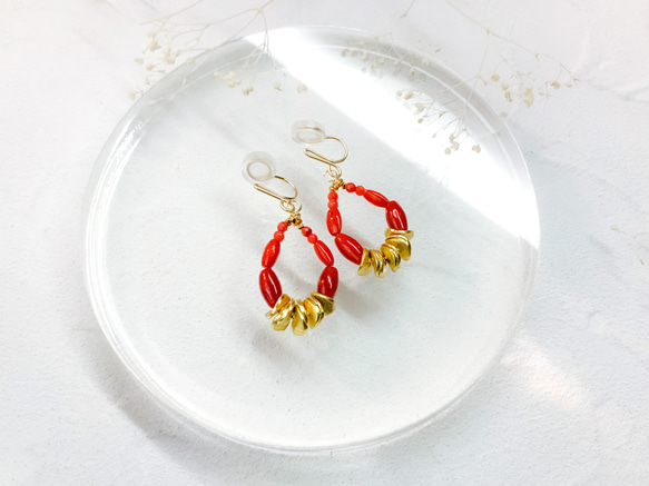 14kgf-petit red coral ピアス(イヤリング可) 9枚目の画像